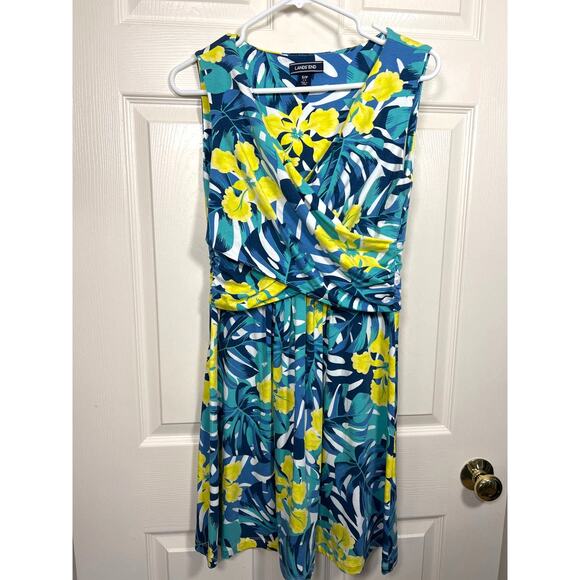 Lands End Floral Wrap Front Stretch Sleeveless Casual Dress Tropical Vacation - Picture 1 of 8